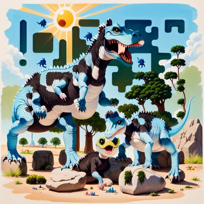 Playful Dinosaur Family Gouache QR Code Art