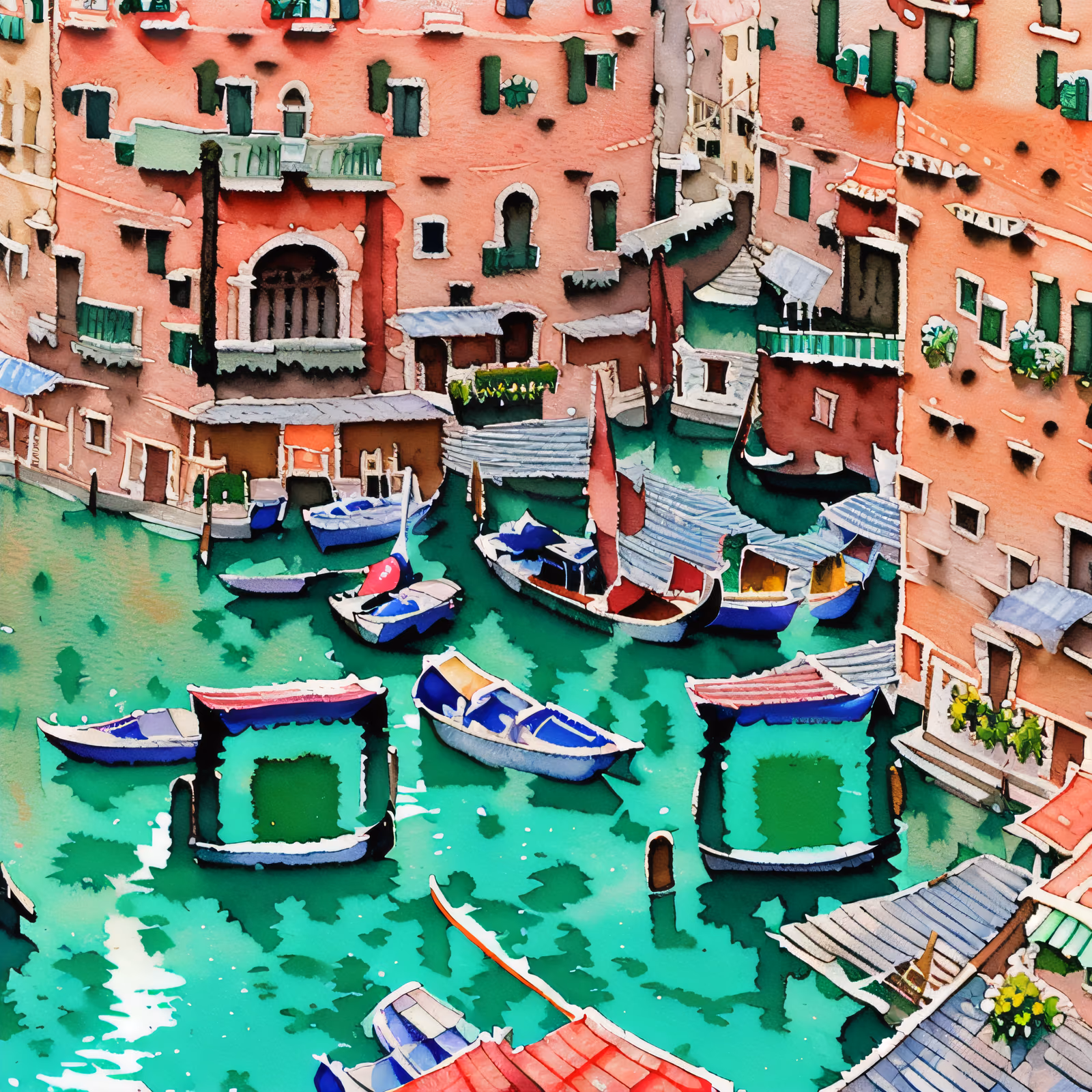 Venice Canal Boats Watercolor QR Code Art — image 1