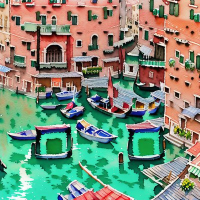 Venice Canal Boats Watercolor QR Code Art