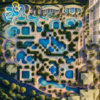 Aerial Resort Pools Illustration QR Code for Posters