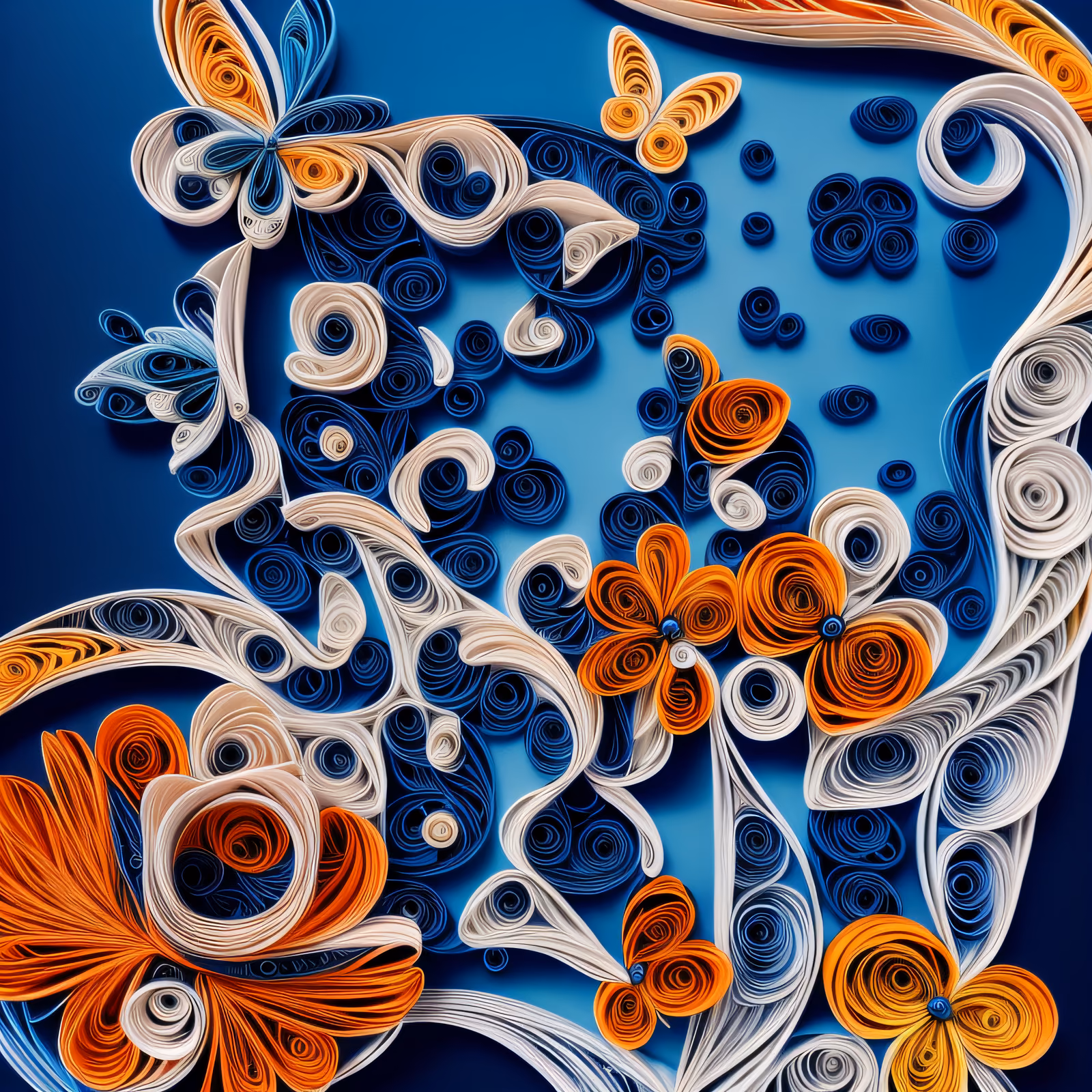 Orange Quilled Flowers and Butterflies QR Code Art — image 1