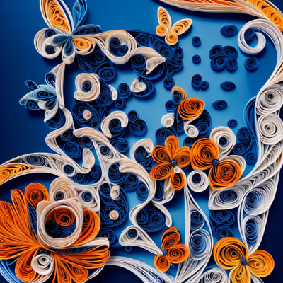 Orange Quilled Flowers and Butterflies QR Code Art — image 1