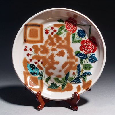 Painted Rose Ceramic Plate QR Code Art