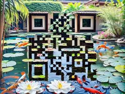Koi Pond Water Lily Photo QR Code Art