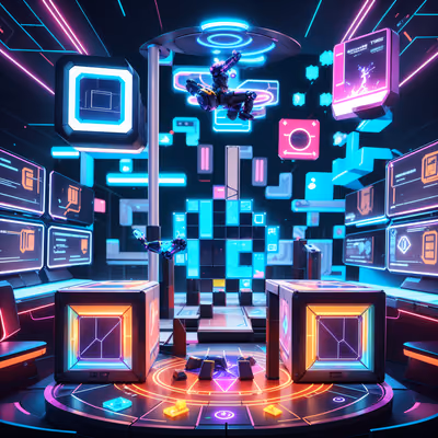 Neon Hologram Game Arena Retrofuturism QR Code for Posters — image 1