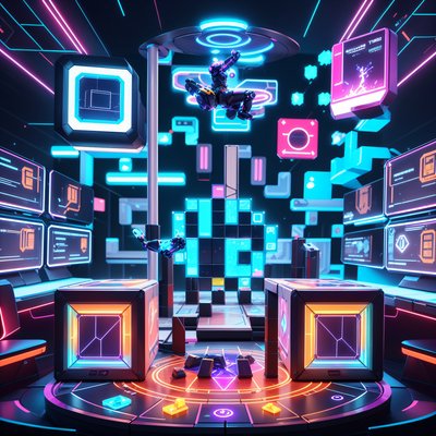 Neon Hologram Game Arena Retrofuturism QR Code for Posters