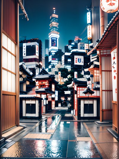 Rainy Japan Night Street Photography QR Code Art