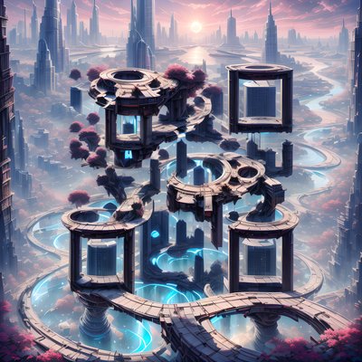 Futuristic Ring Cityscape Digital Painting QR Code for Posters