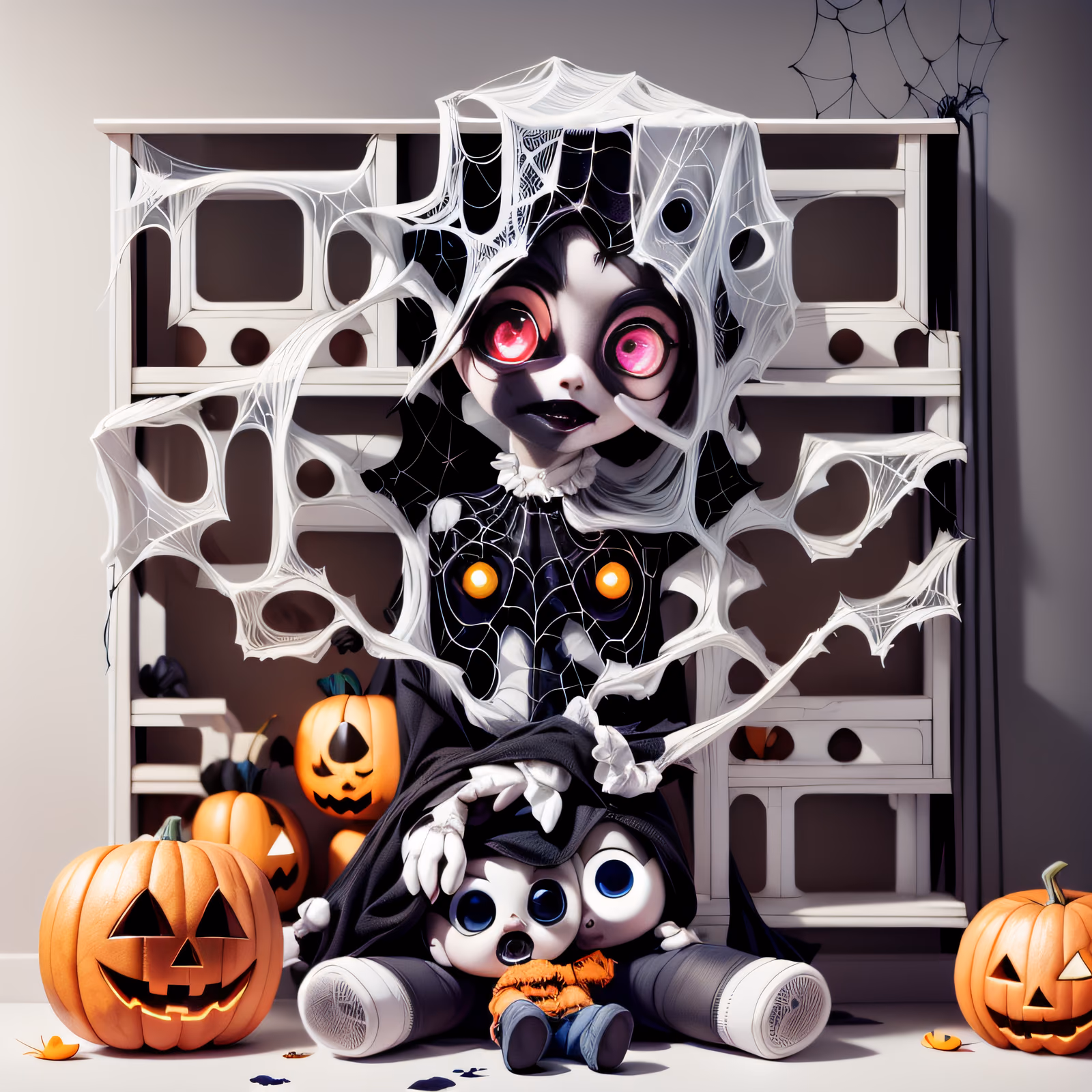 Creepy Doll Halloween Cartoon QR Code for Posters — image 1