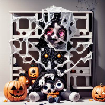 Creepy Doll Halloween Cartoon QR Code for Posters