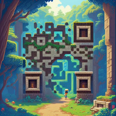 Pixel Art Jungle Temple Ruins QR Code Art