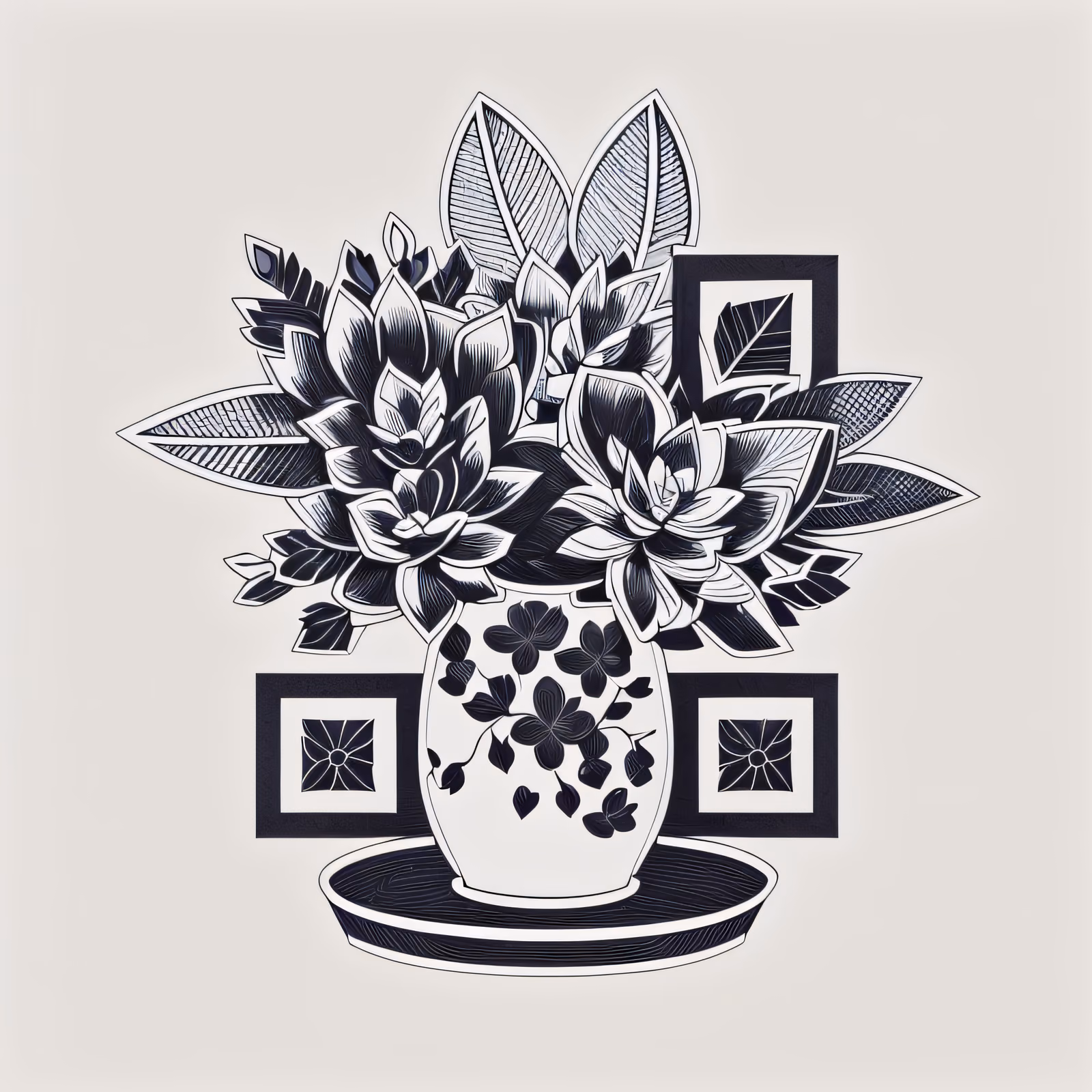 Potted Succulent Tattoo Line Art QR Code for Stickers — image 1