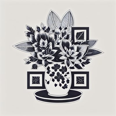 Potted Succulent Tattoo Line Art QR Code for Stickers