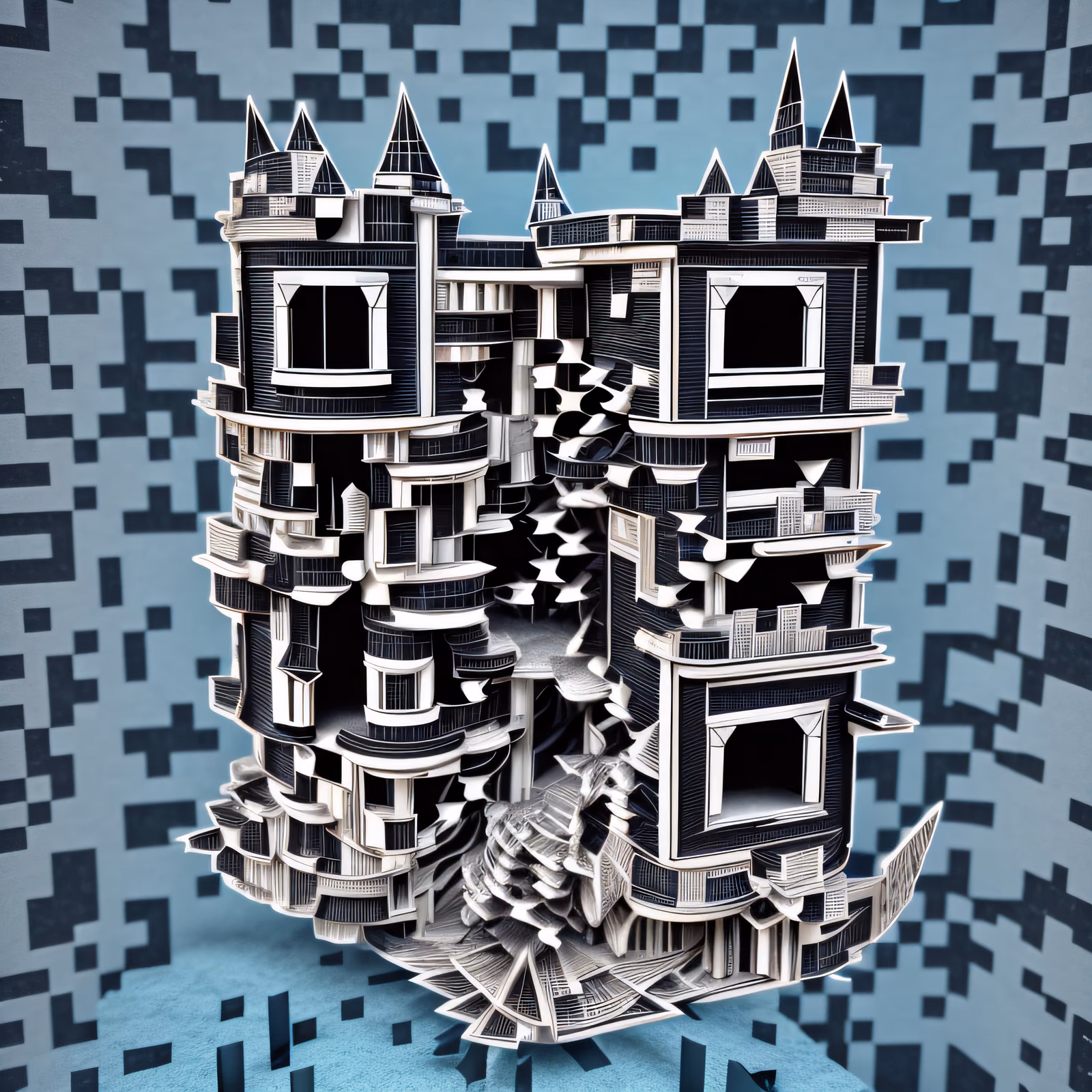 Layered Papercut Tower Building QR Code Art — image 1