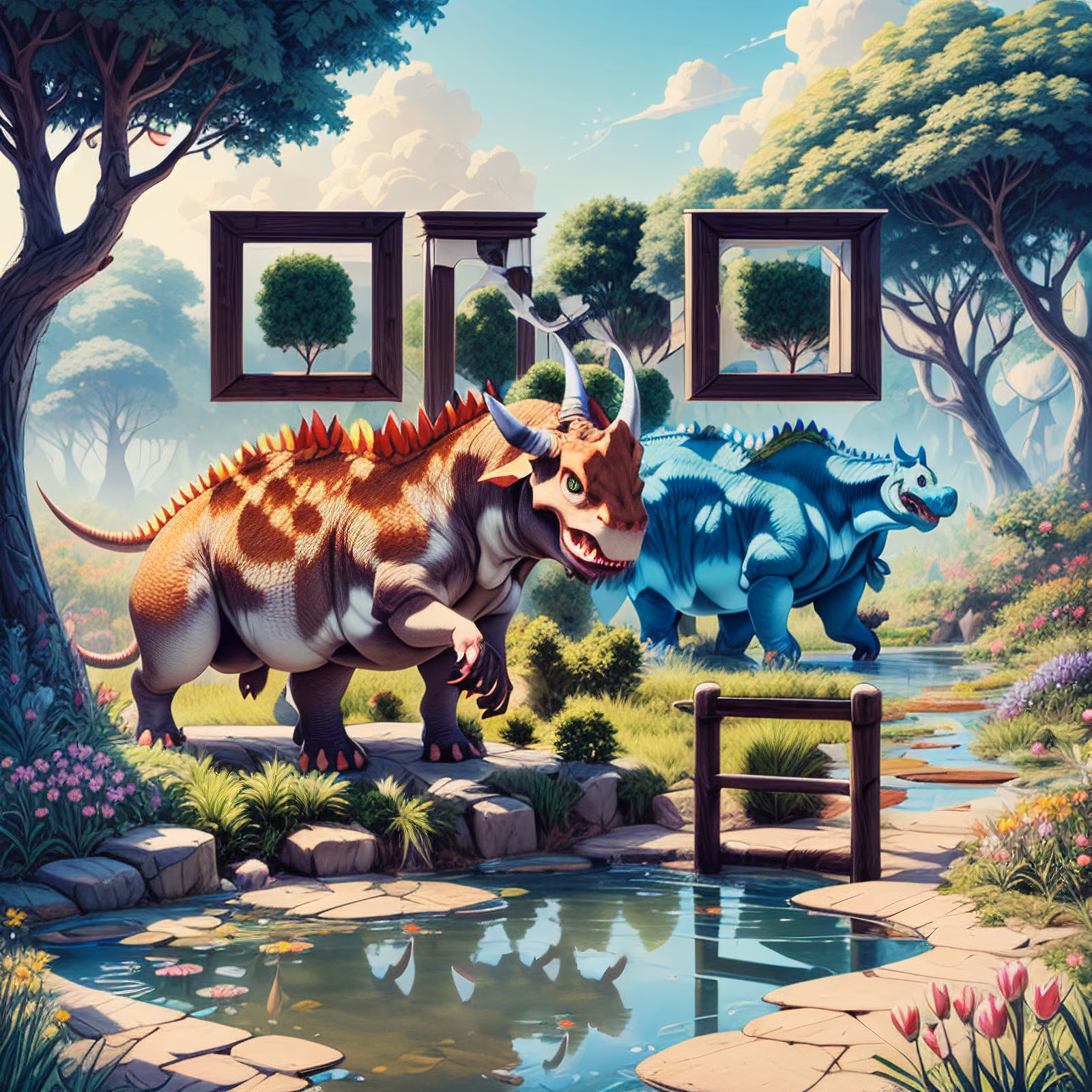 Triceratops Pond Cartoon QR Code for Posters — image 1