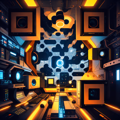 Spaceship Engine Room Cyberpunk QR Code for Posters — image 1