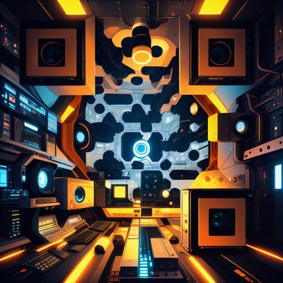 Spaceship Engine Room Cyberpunk QR Code for Posters