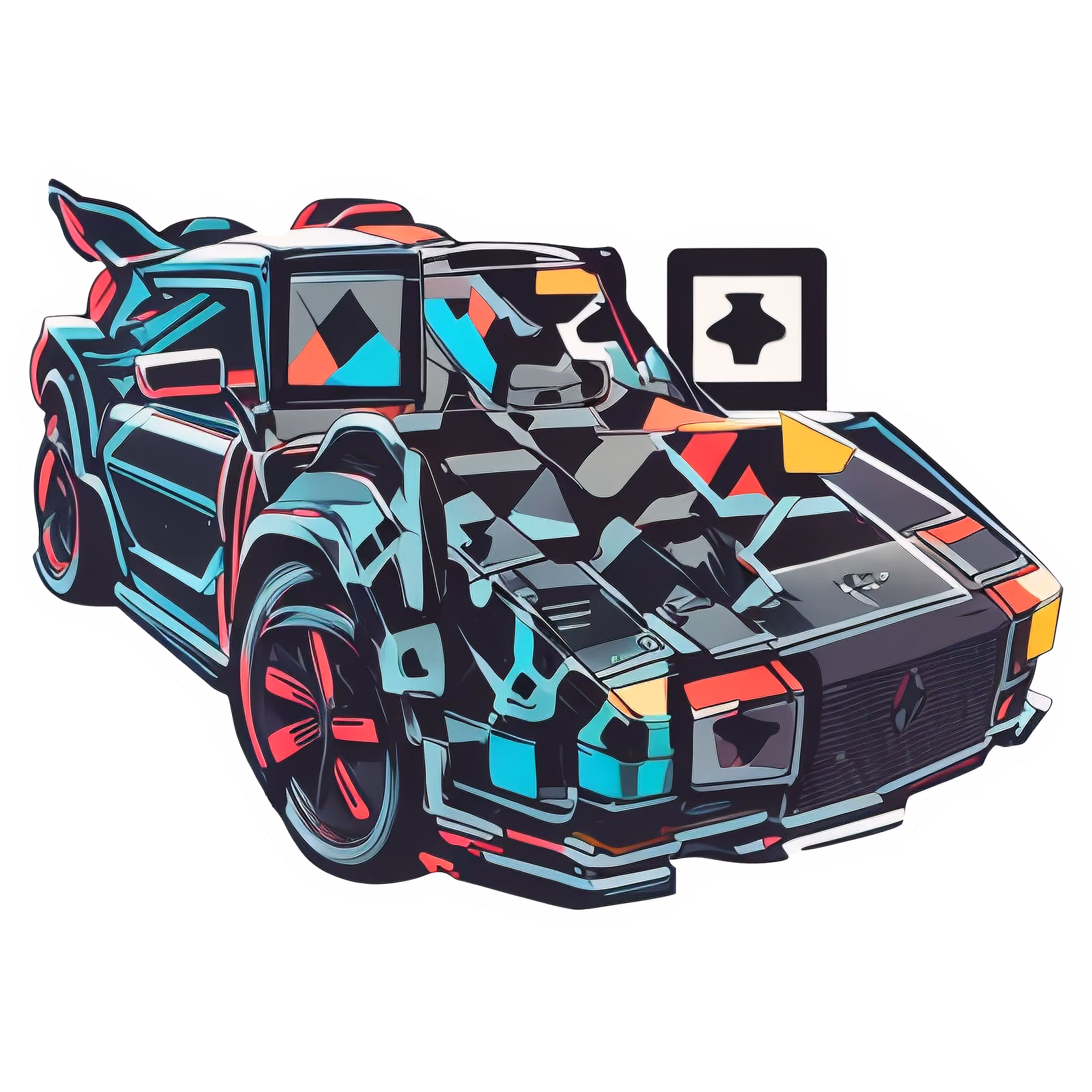 Neon Sports Car Vector QR Code for Stickers — image 1