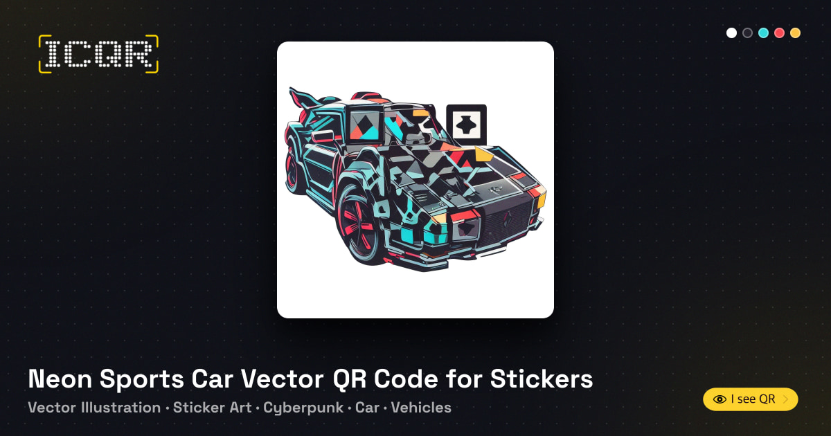 Whare Vector Neon Sports Car Vector QR Code for Stickers • ICQR