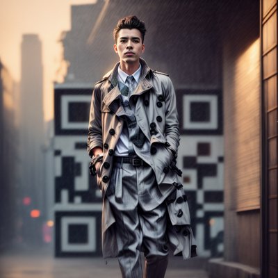 Trench Coat Man Photorealistic QR Code for Posters