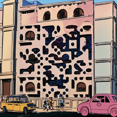 Pink City Building Comic Book QR Code Poster