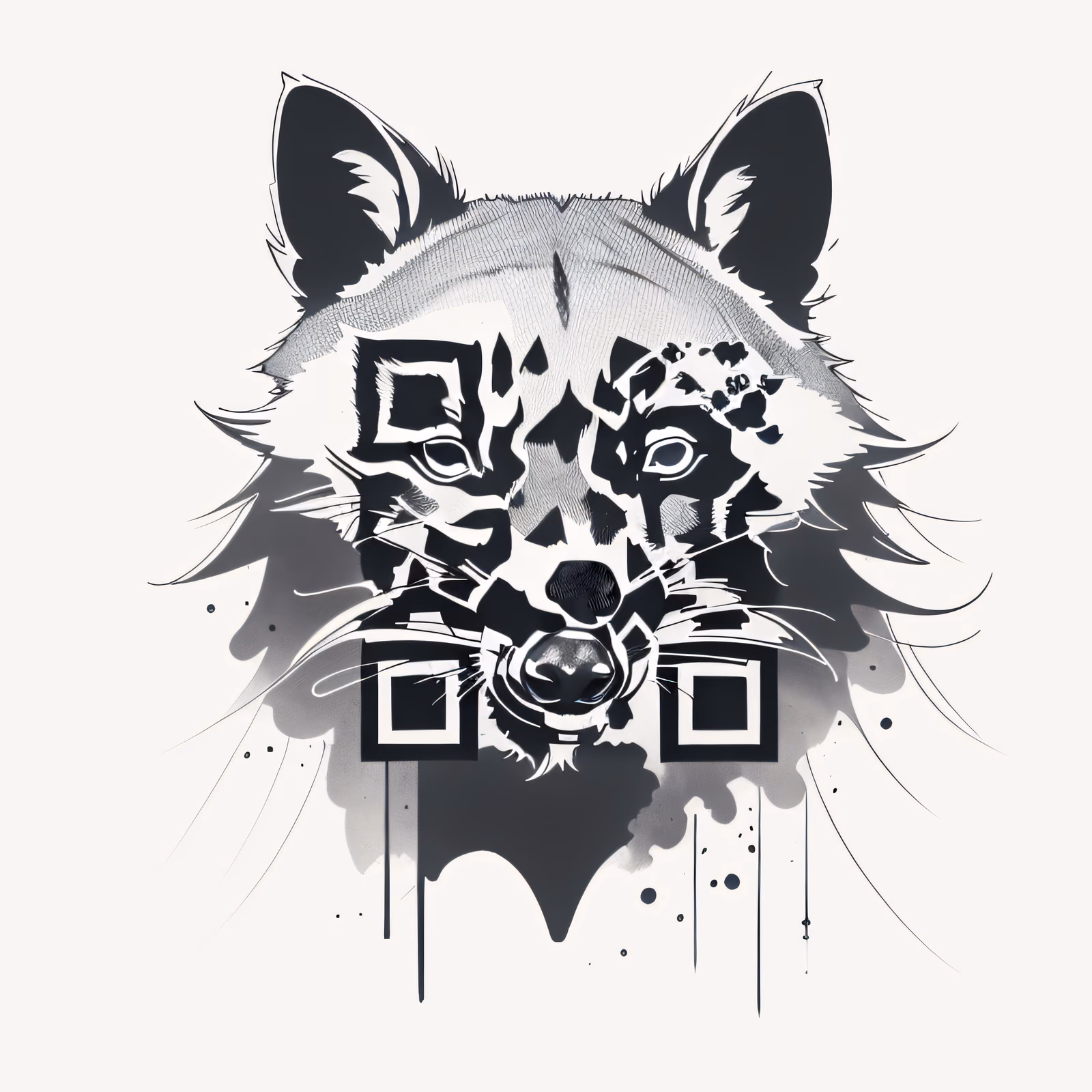 Морда енота в стиле тату тушью: QR-код для временных тату — изображение 1