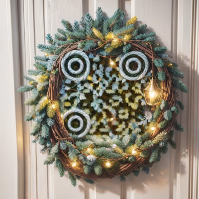 Christmas Pine Wreath Digital Painting QR Code for Greeting Cards — image 1