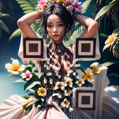 Женщина с тропическими цветами в 3D: QR-код для постеров — изображение 1