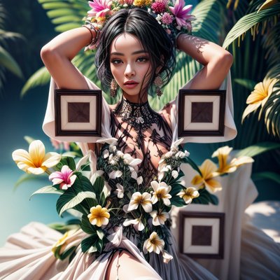 Tropical Flower Woman 3D Render QR Code for Posters