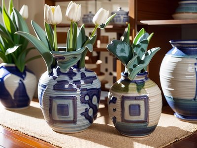 Glazed Ceramic Jars Tulips QR Code Art