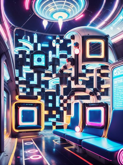Retro Rocket Bus Stop Retrofuturism QR Code for Posters