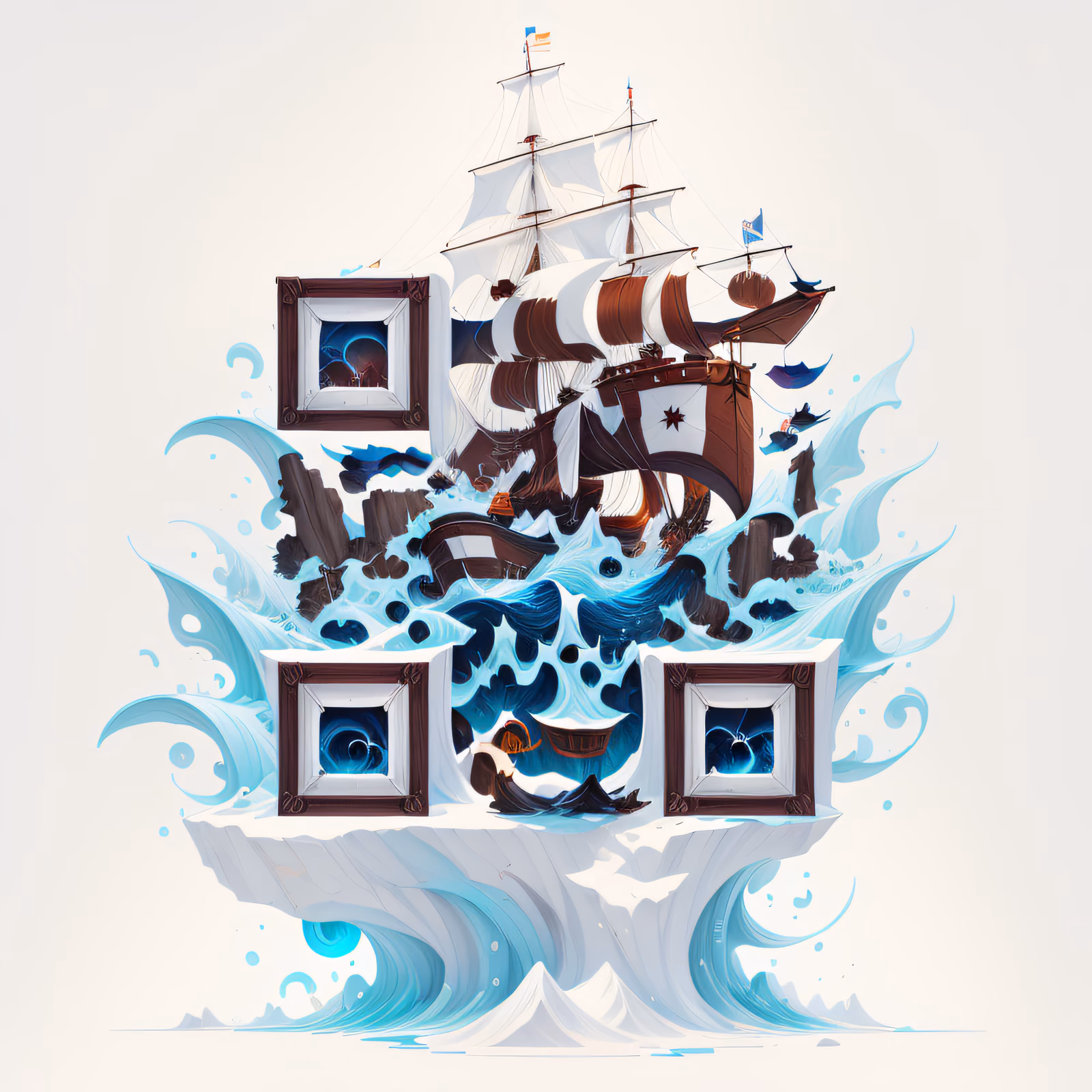 Парусный корабль в игровом стиле: QR-код для постеров — изображение 1