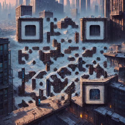 Заснеженные городские крыши: QR-код в стиле цифрового ландшафта — изображение 1