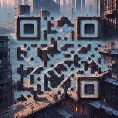 Заснеженные городские крыши: QR-код в стиле цифрового ландшафта