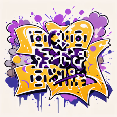 Yellow Purple Graffiti Lettering QR Code for Stickers — image 1