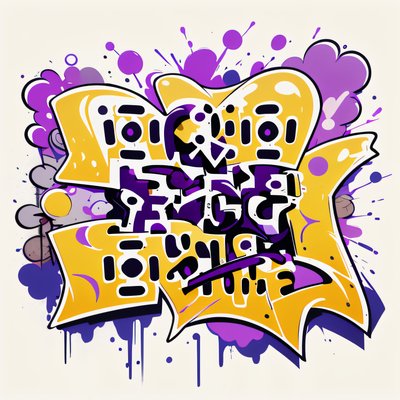 Yellow Purple Graffiti Lettering QR Code for Stickers