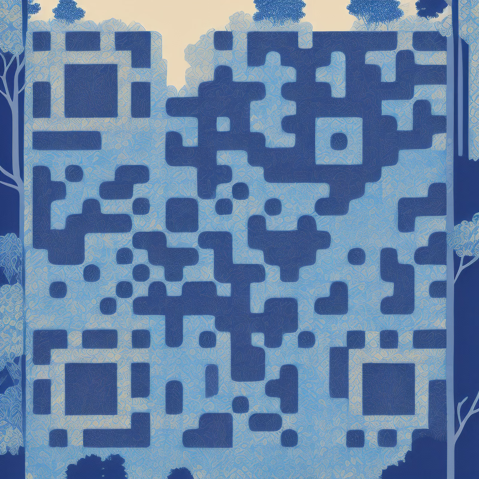 Blue Forest Silkscreen Pattern QR Code Art — image 1
