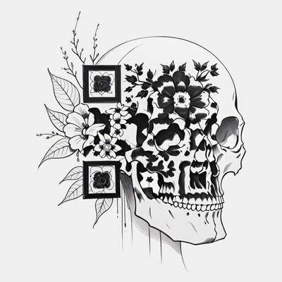 Floral Skull Ink Tattoo Leaves QR Code for Temporary Tattoos