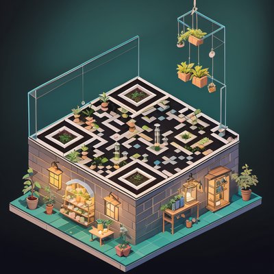 Isometric Apothecary Shop Diorama QR Code for Packaging