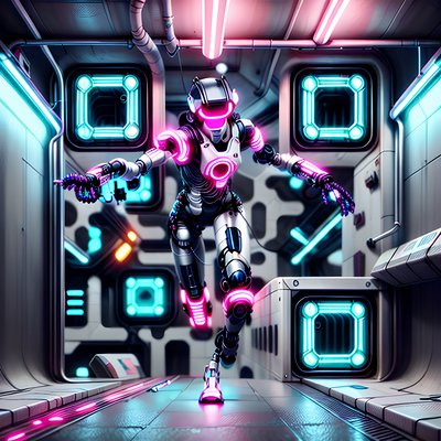Cyborg Runner Neon Tunnel QR Code for Posters