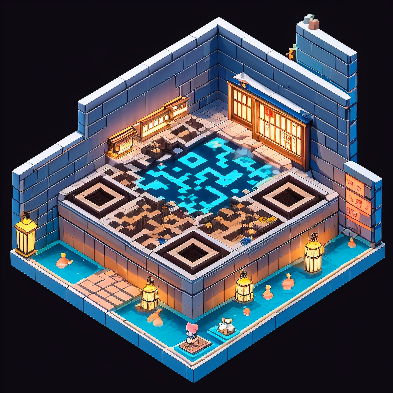 Isometric Hot Spring Resort QR Code for Signage — image 1