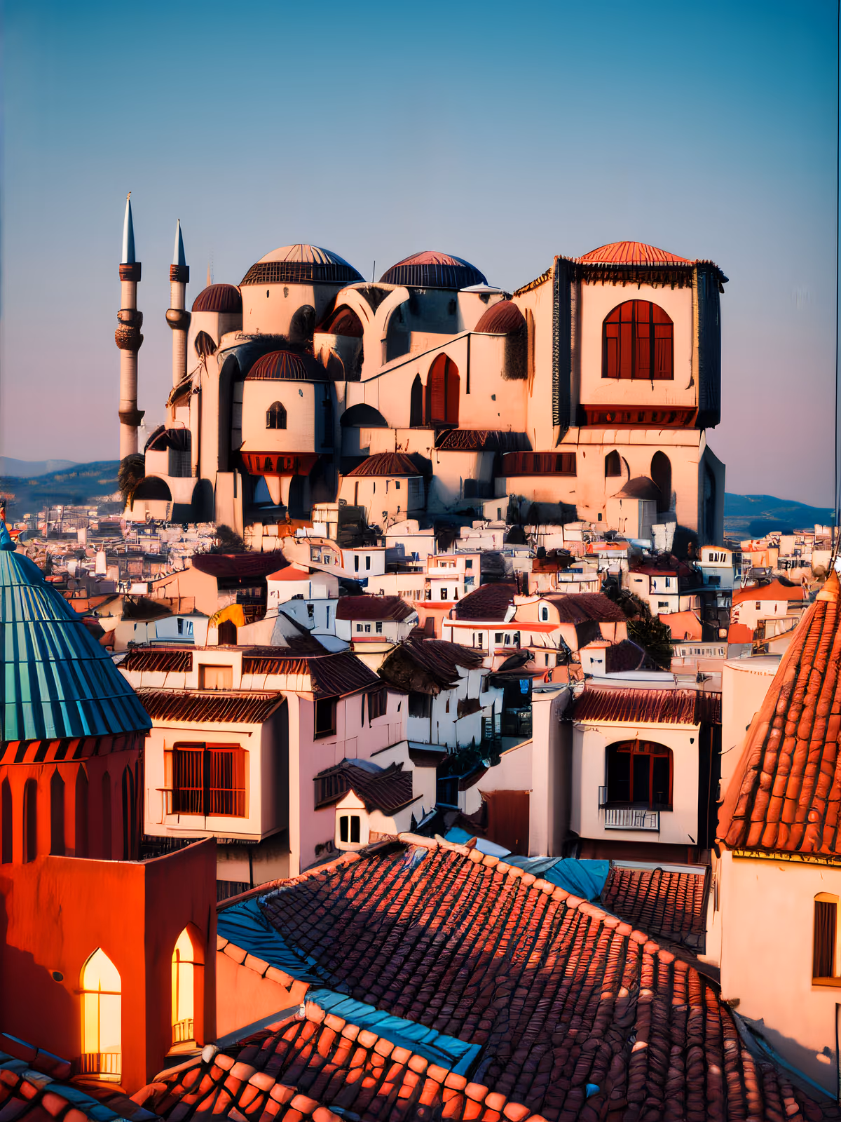 Terracotta Rooftops Minaret Skyline Photo QR Code for Posters — image 1