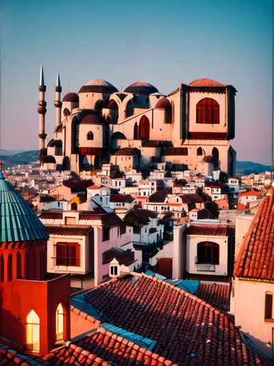Terracotta Rooftops Minaret Skyline Photo QR Code for Posters