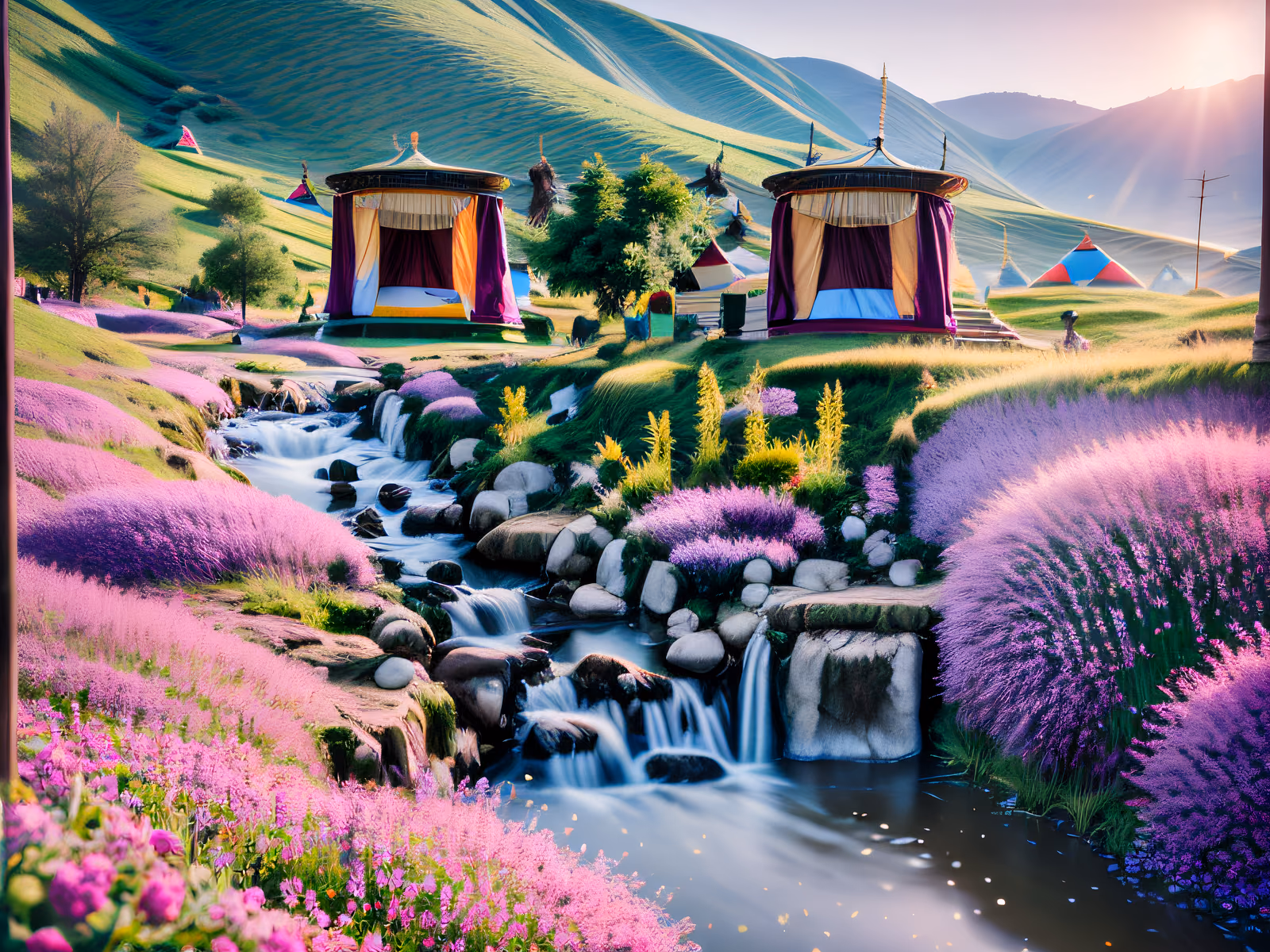 Purple Flower Meadow Yurt Landscape QR Code Art — image 1