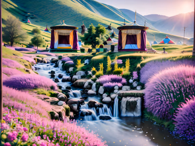Purple Flower Meadow Yurt Landscape QR Code Art — image 1