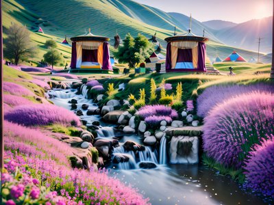 Purple Flower Meadow Yurt Landscape QR Code Art