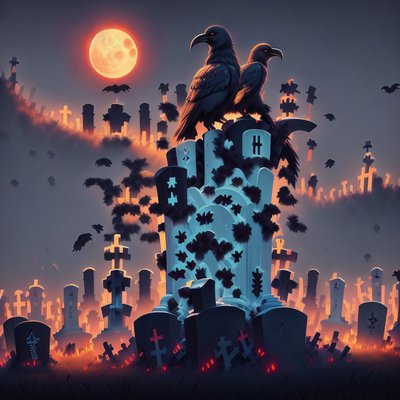 Ravens on Tombstone Halloween Cemetery QR Code for Posters