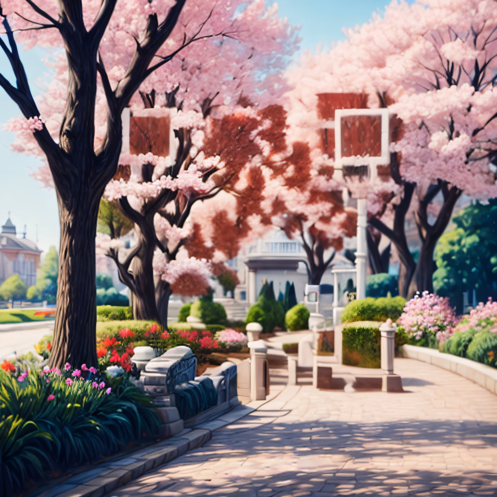 Cherry Blossom Park Path Painting QR Code Art — image 1