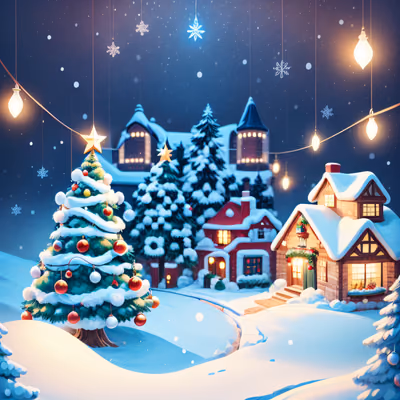 Snowy Christmas Village Storybook QR Code for Greeting Cards — image 1