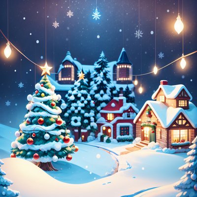 Snowy Christmas Village Storybook QR Code for Greeting Cards